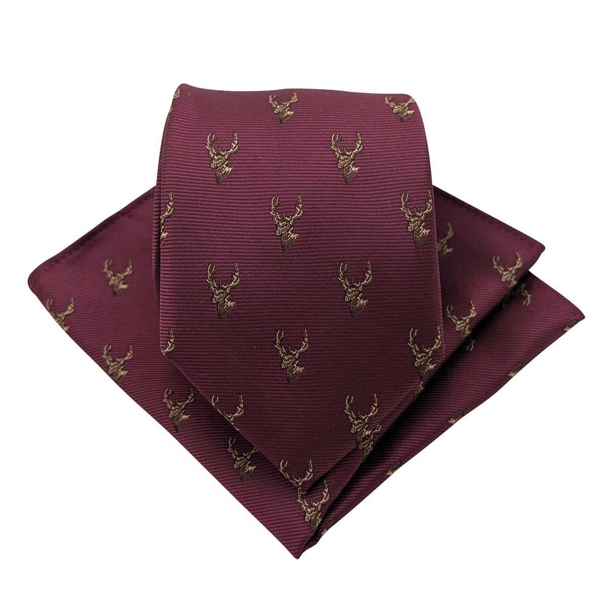 Cassis Stags Tie and Pocket Square Set