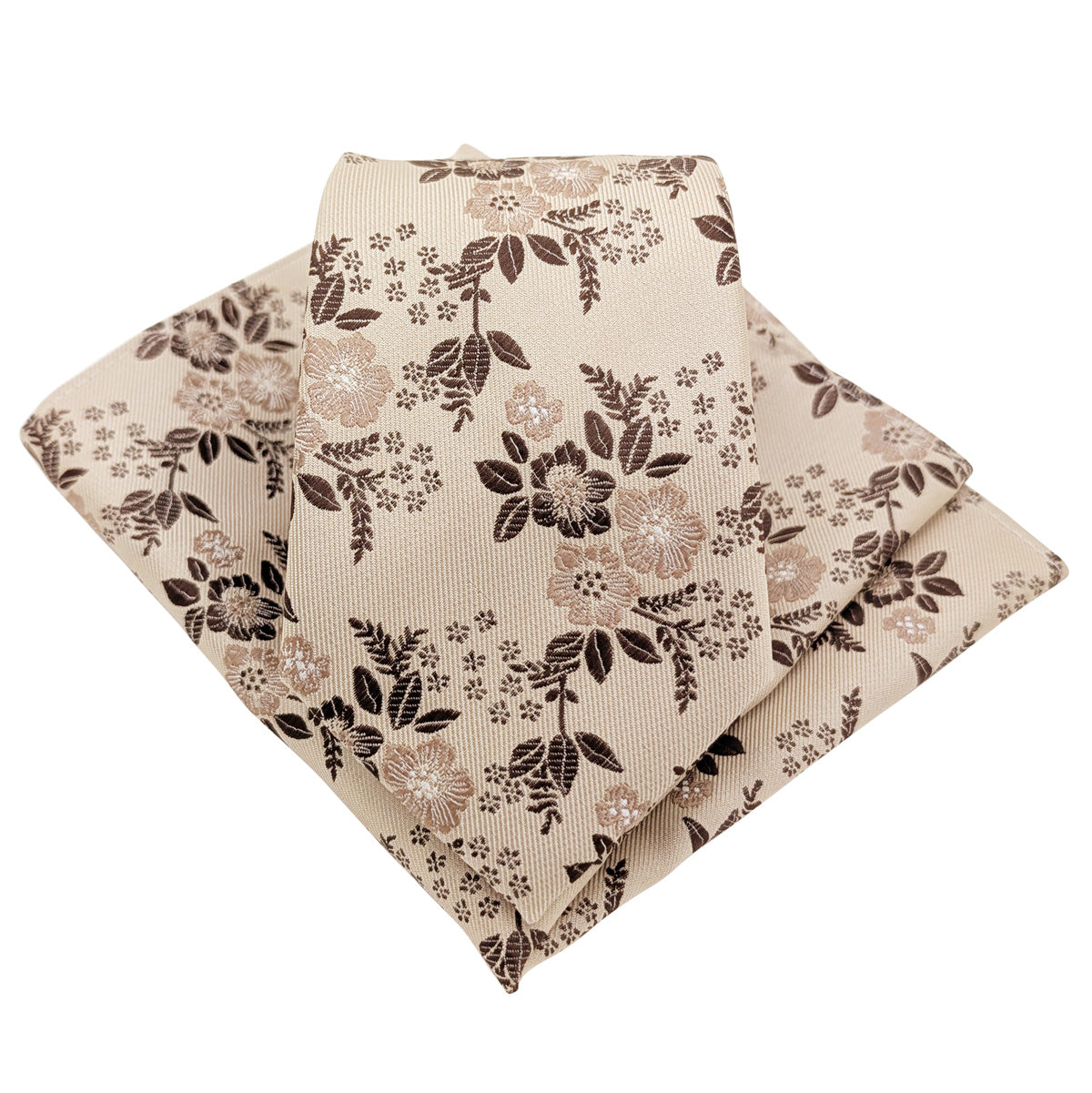 Champagne Blossom Wedding Tie and Pocket Square