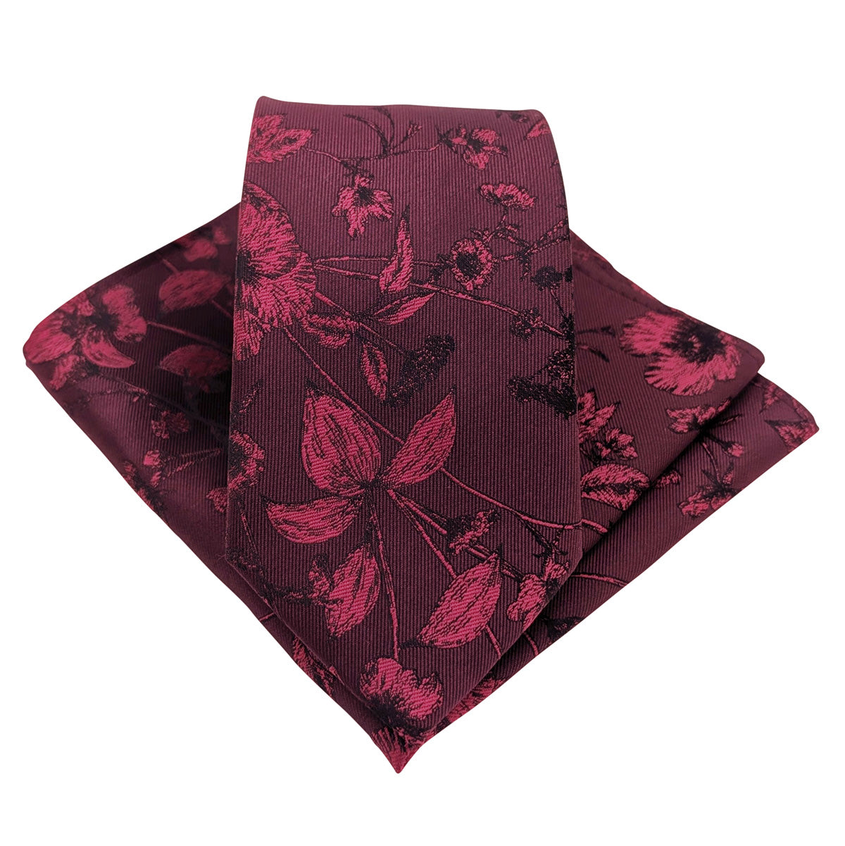 Claret Wildflower Wedding Tie and Pocket Square