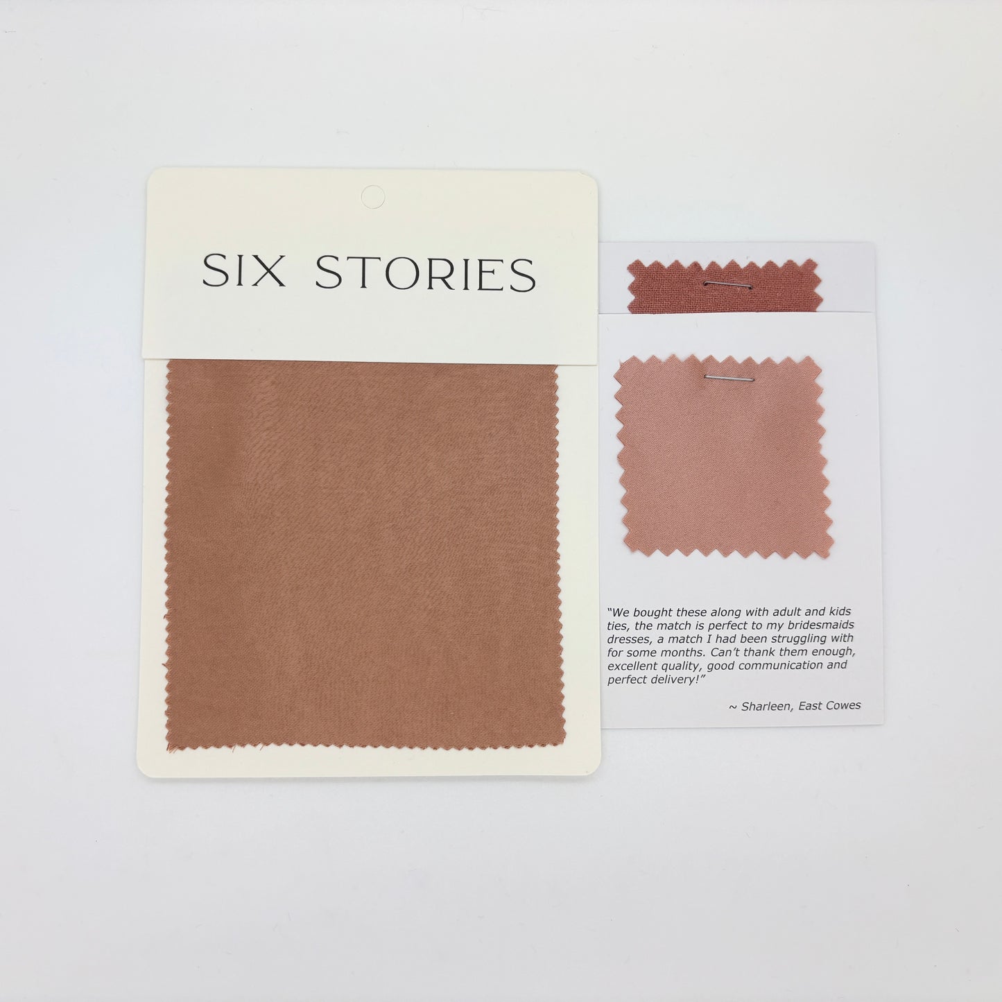 Six Stories - Burnt Peach Satin Swatch Matches
