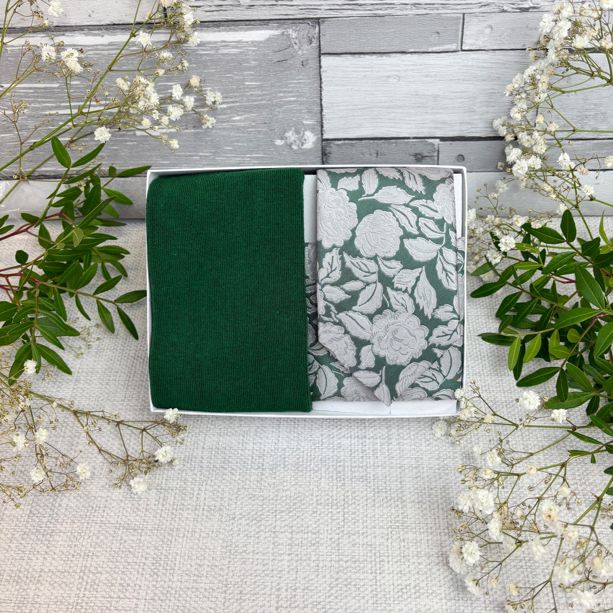 Bold Dark Green Rose Tie & Socks Gift Set
