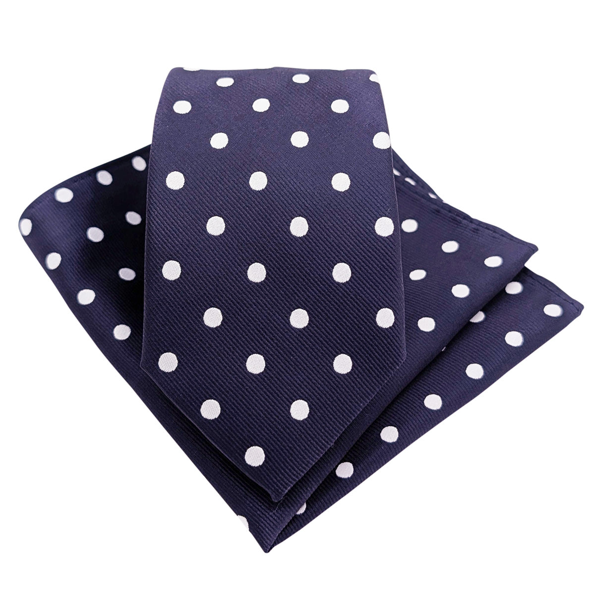 Navy & White Spot Wedding Tie and Pocket Square Set