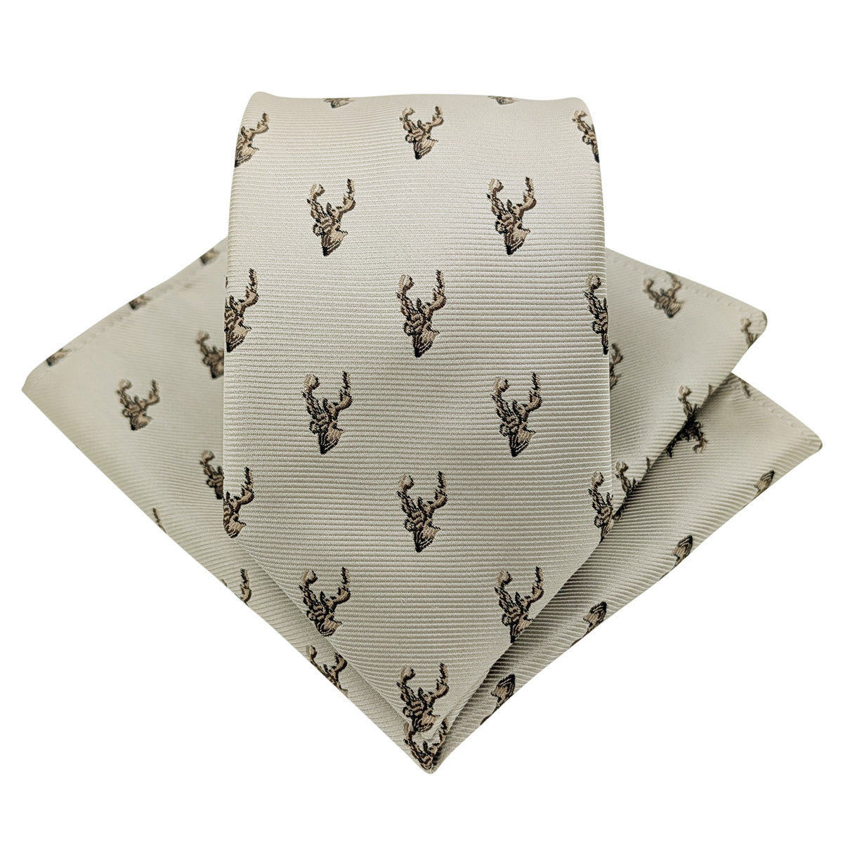 Oyster Stags Wedding Tie and Pocket square Set