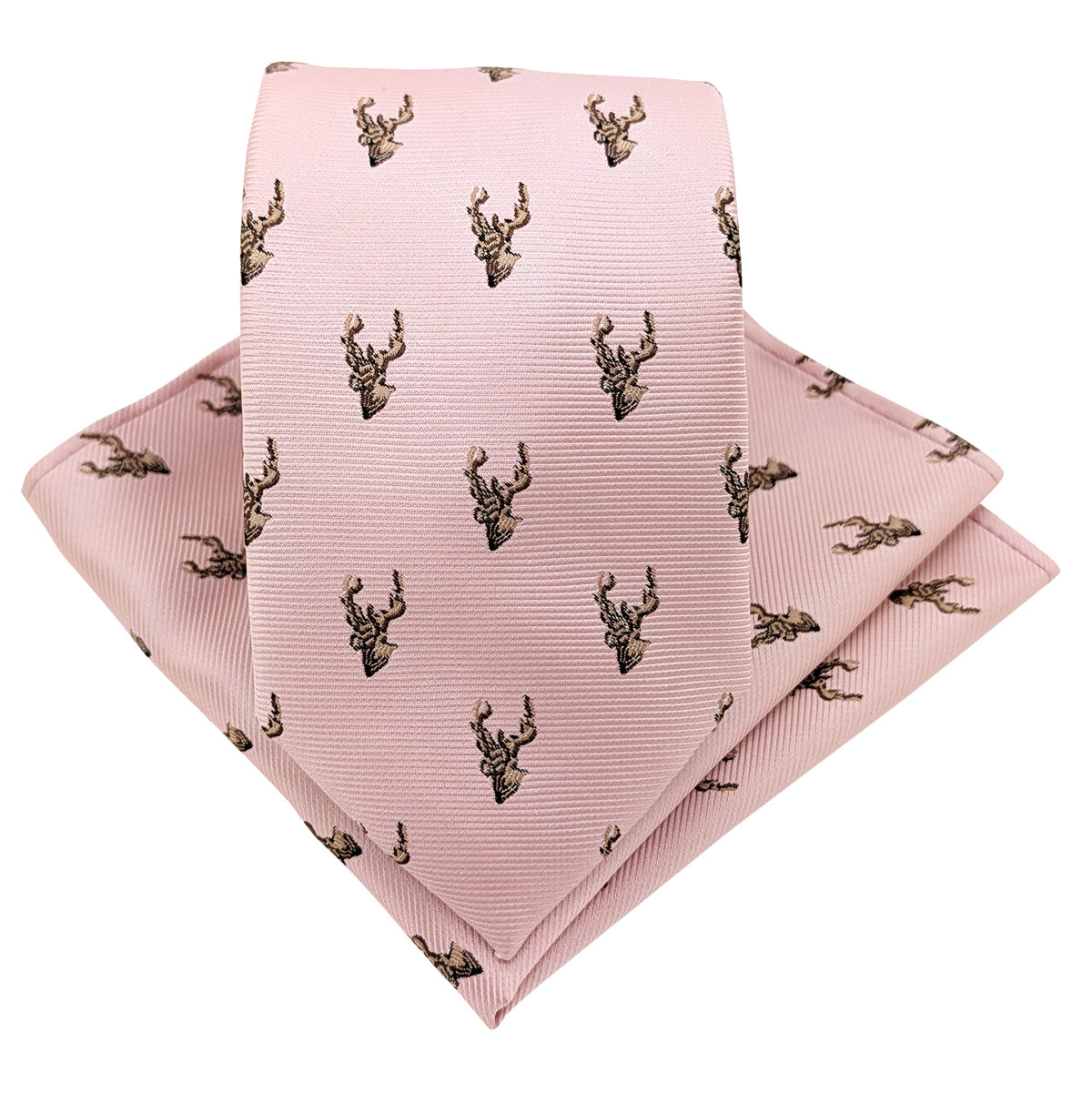 Rose Pink Stags Wedding Tie and Pocket Square