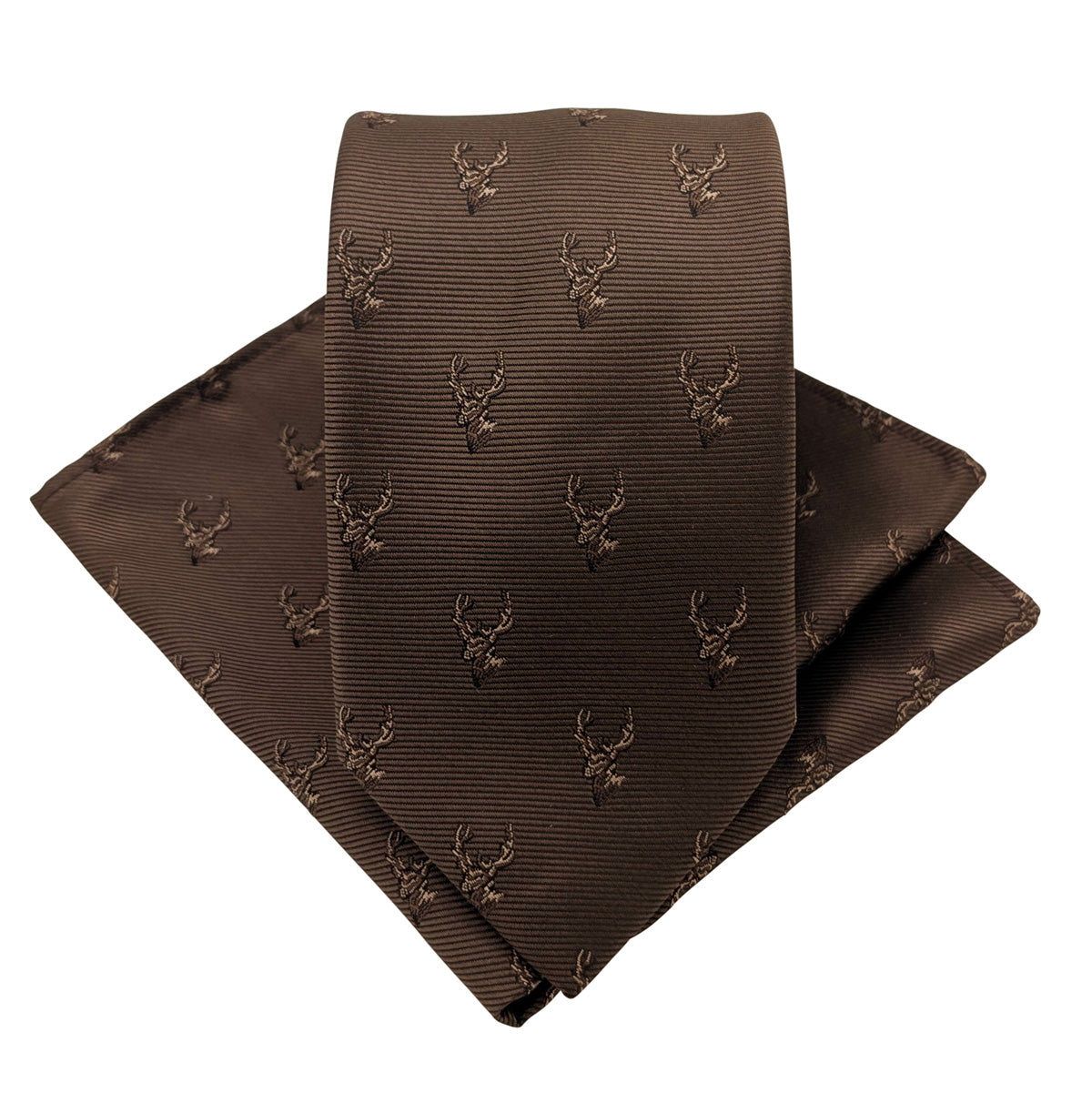 Walnut Stags Wedding Tie and Pocket Square Set