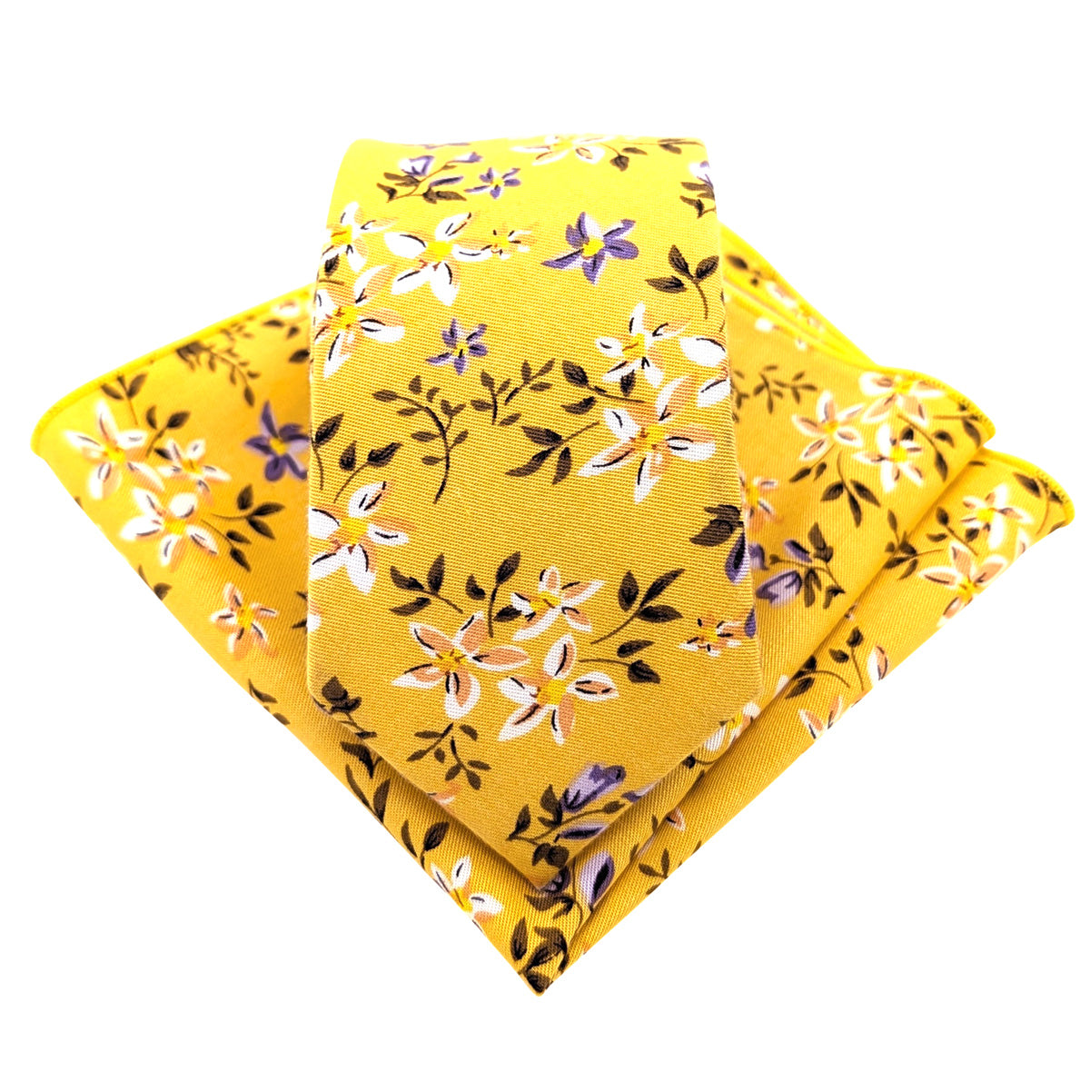 Yellow-Floral-Cotton-Tie-and-hanky-set