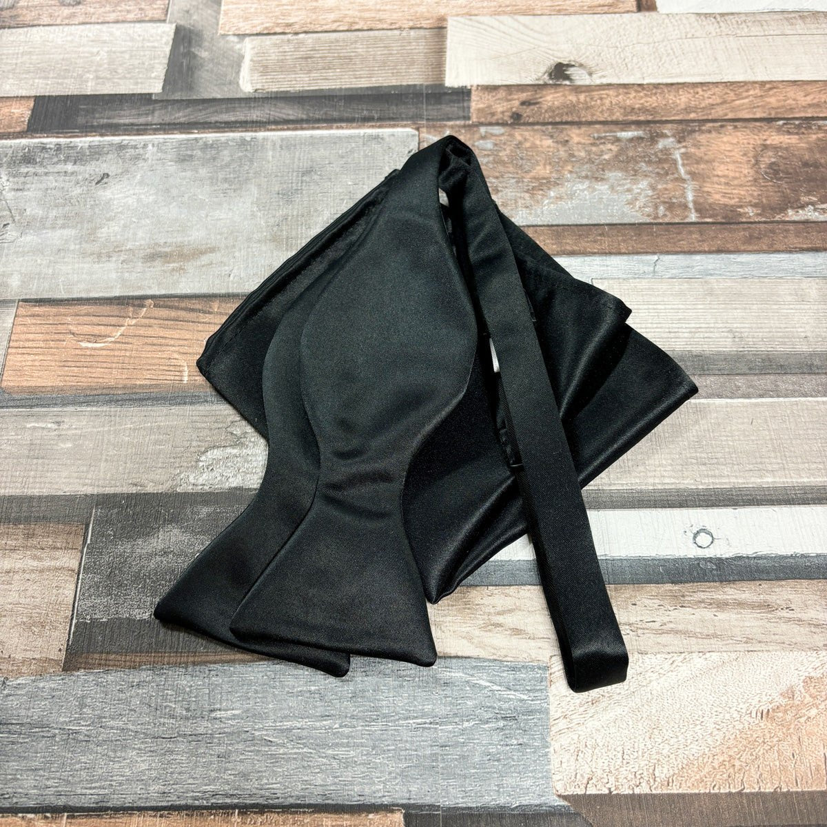 Black Satin Bow Tie - Gift Sets - Self - Tie Bow Tie - Add Pocket Square - Save £1.00 - Swagger & Swoon