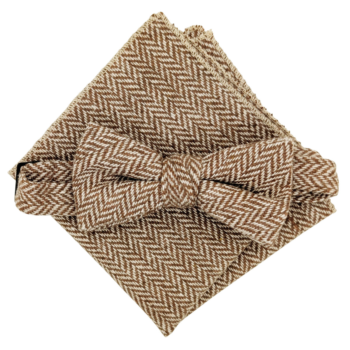 Tan Herringbone Tweed Pocket Square