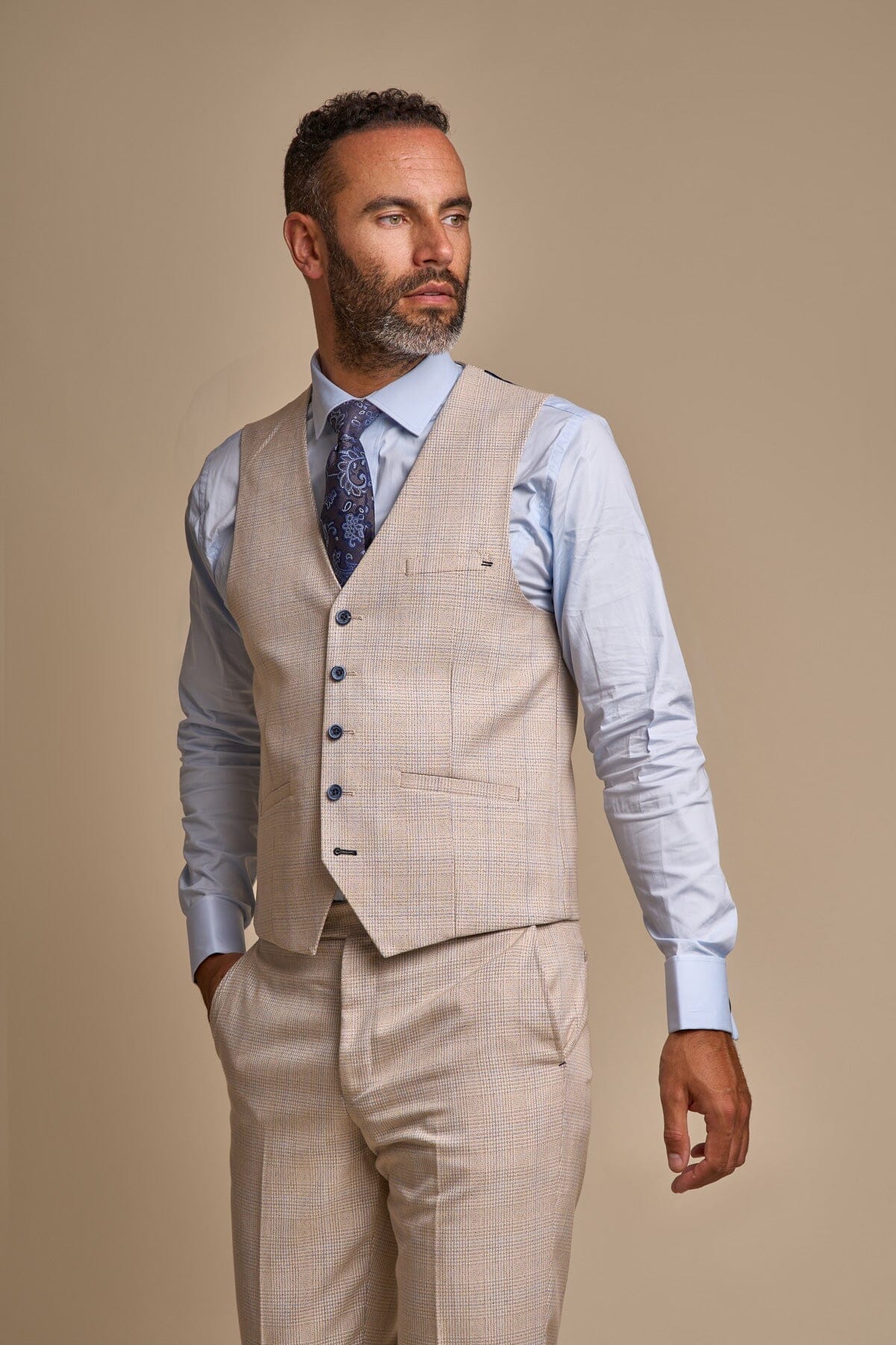 Caridi Beige 3 Piece Wedding Suit - Suits -