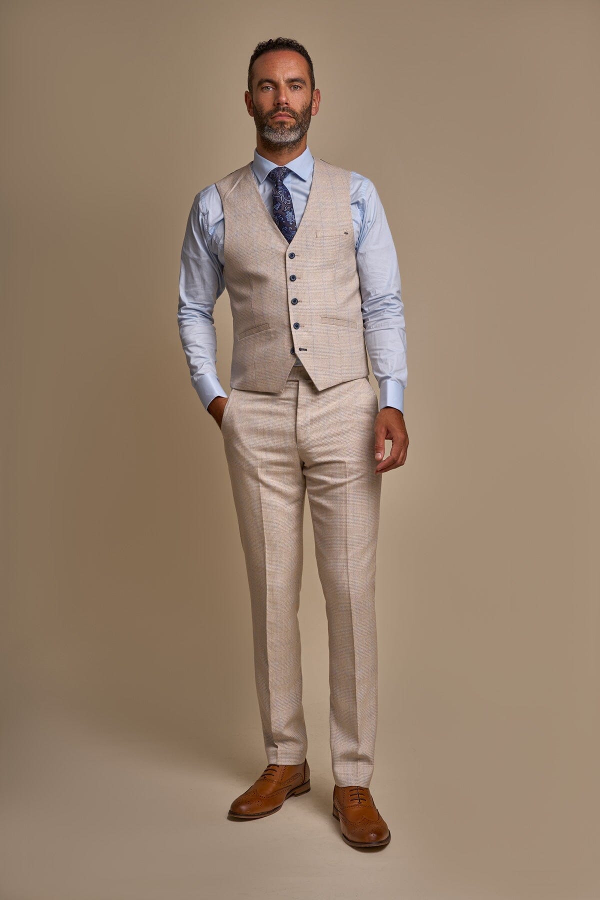 Caridi Beige Tweed Trousers - Trousers -