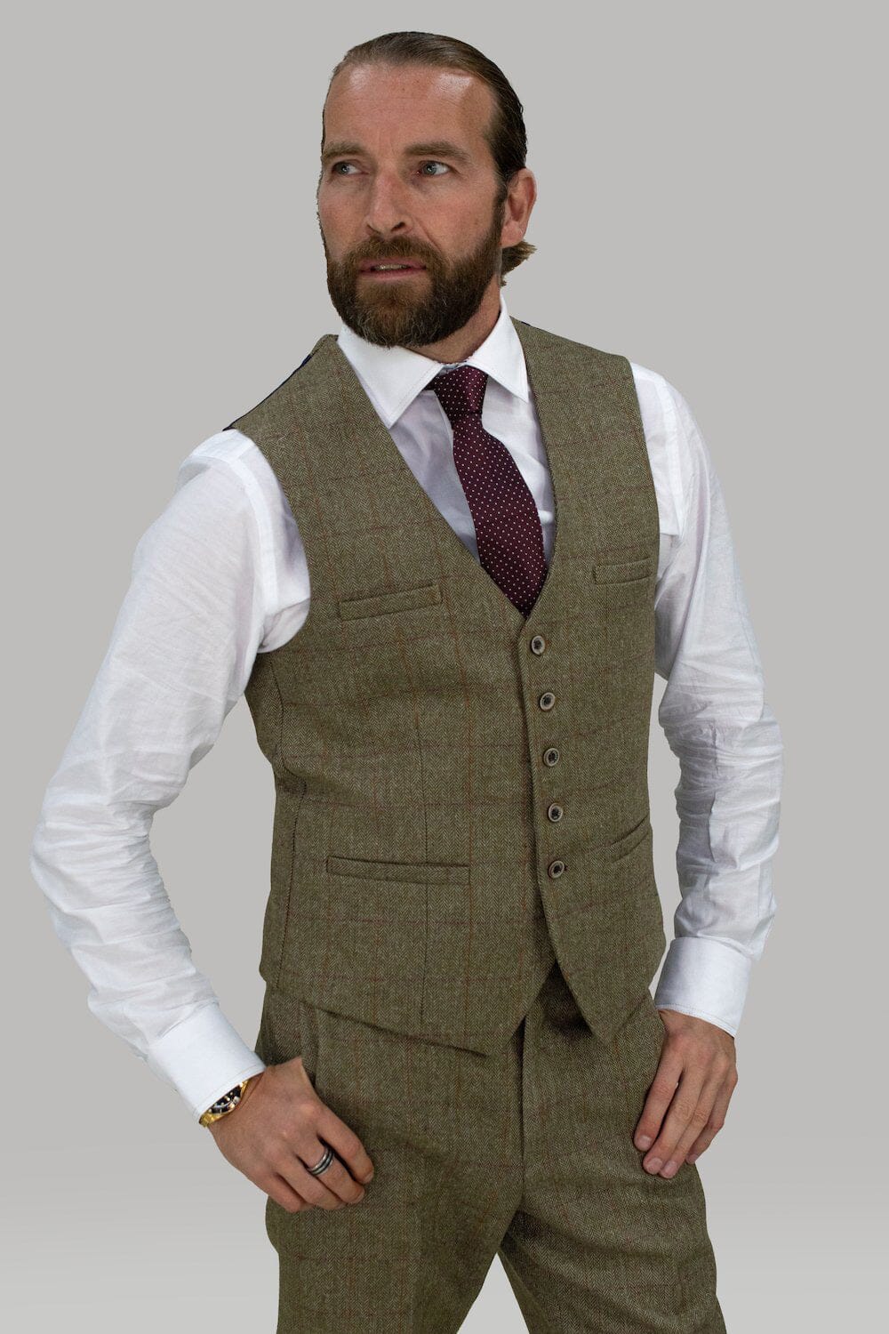 Gaston Sage Tweed Waistcoat - Waistcoats -