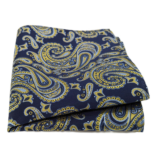 Navy & Yellow Paisley Pocket Square