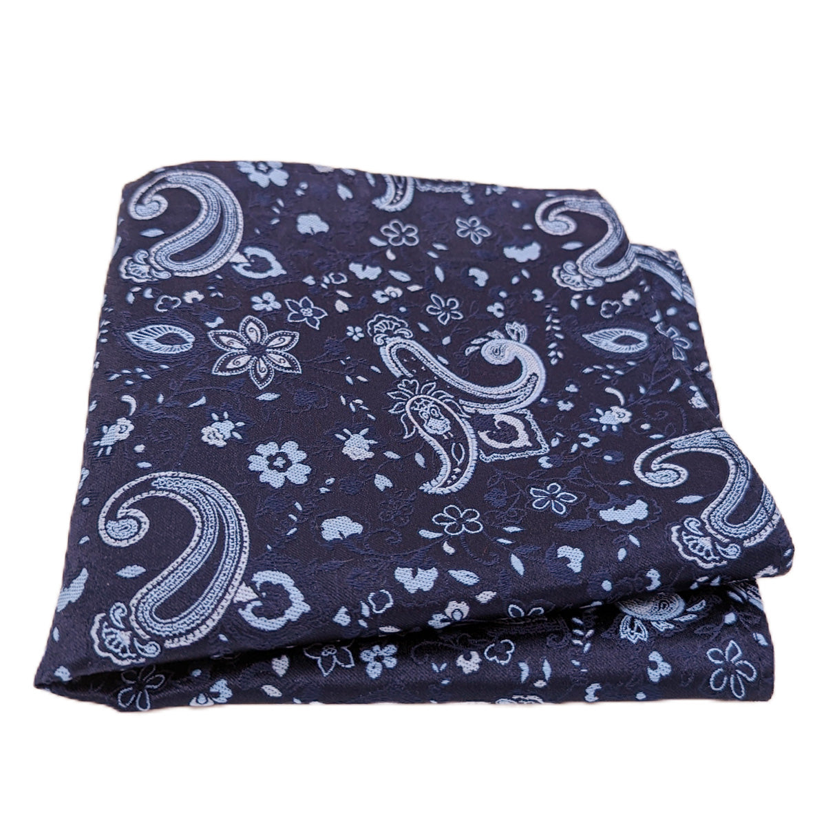 Navy Floral Paisley Pocket Square
