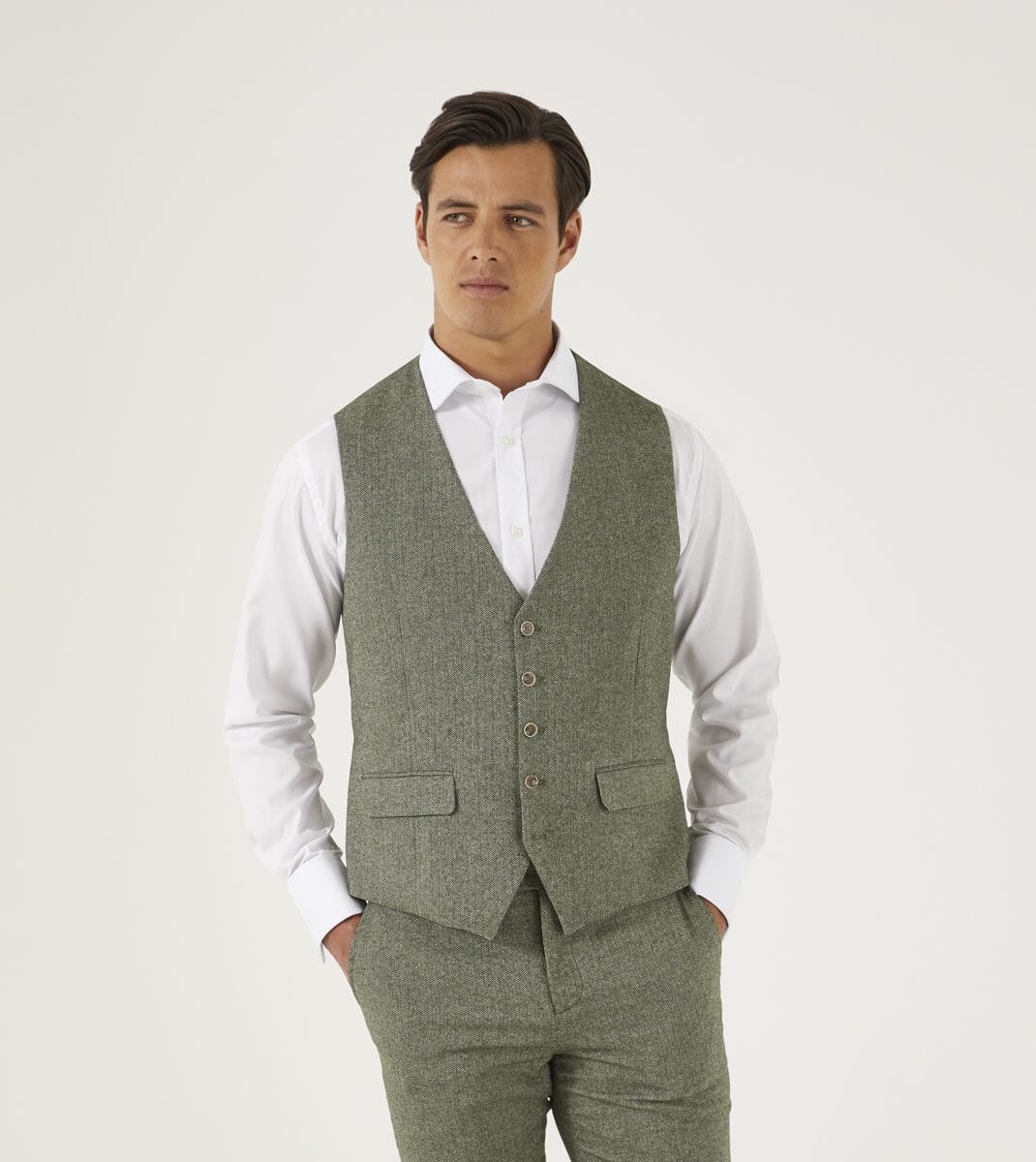 Jude Sage Herringbone Waistcoat Mens Waistcoats Wedding