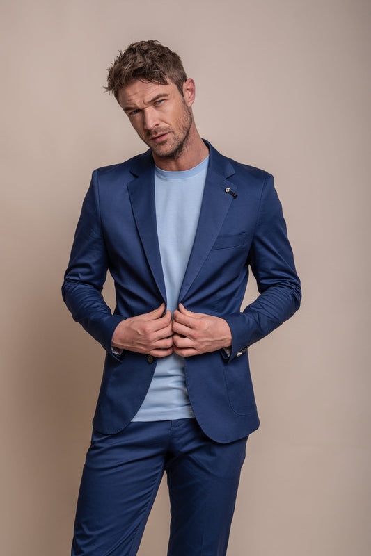 Mario Half-Lined Electric Blue Cotton Blazer - Blazers & Jackets -