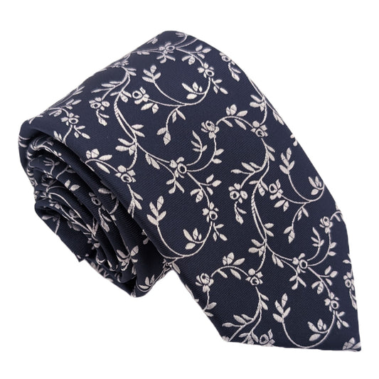 Navy Leaves Wedding Tie