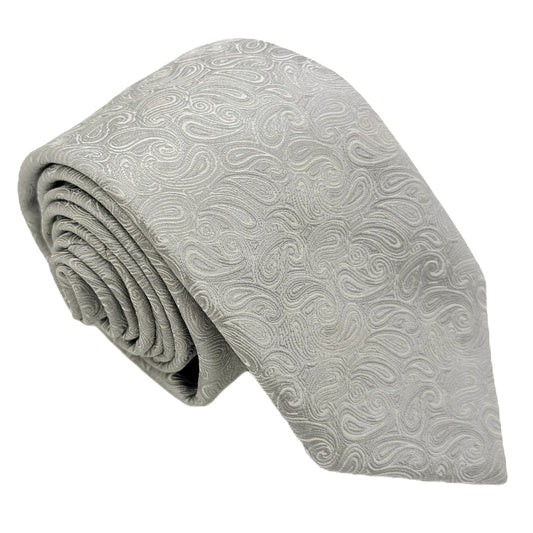 Pearl Grey Paisley Wedding Tie