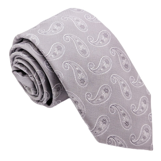 Silver Paisley Silk Wedding Tie