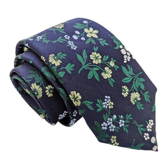 Navy & Meadow Floral Silk Wedding Tie