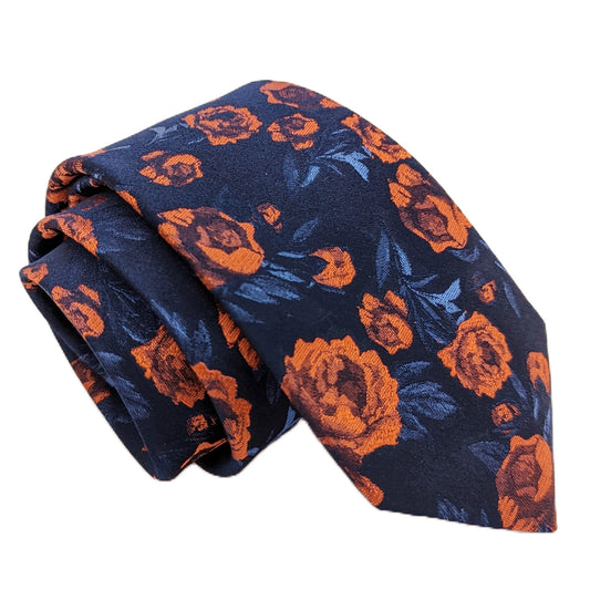 Midnight Orange Rose Silk Wedding Tie