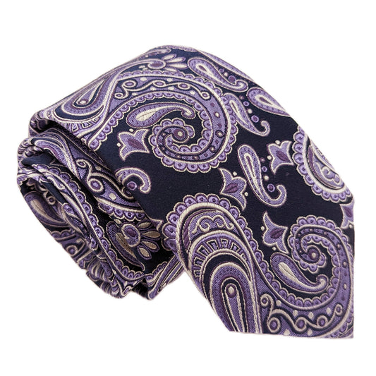 Navy & Lilac Paisley Silk Wedding Tie