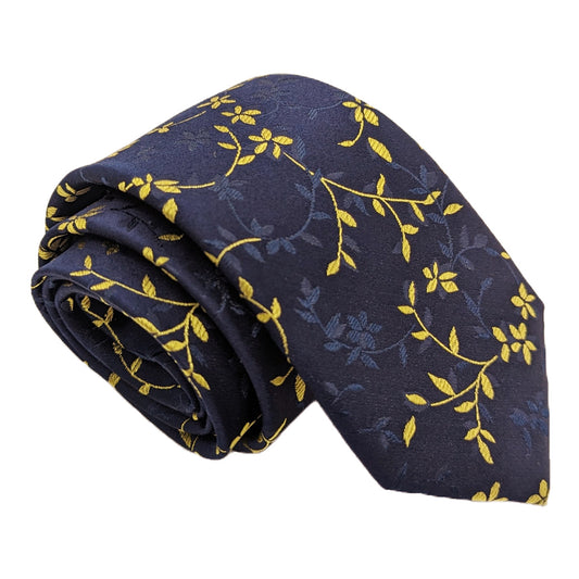 Navy & Yellow Floral Silk Wedding Tie