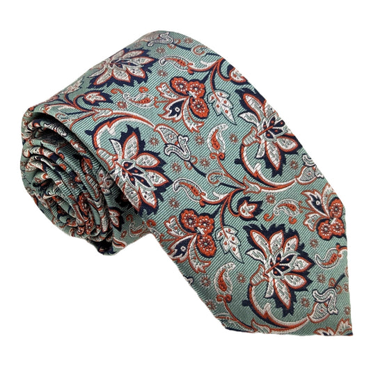 Green & Rust Flowers Wedding Tie