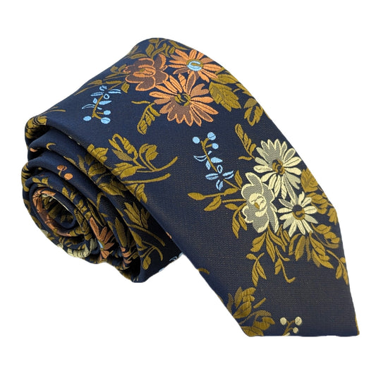 Navy & Yellow Daisies Wedding Tie