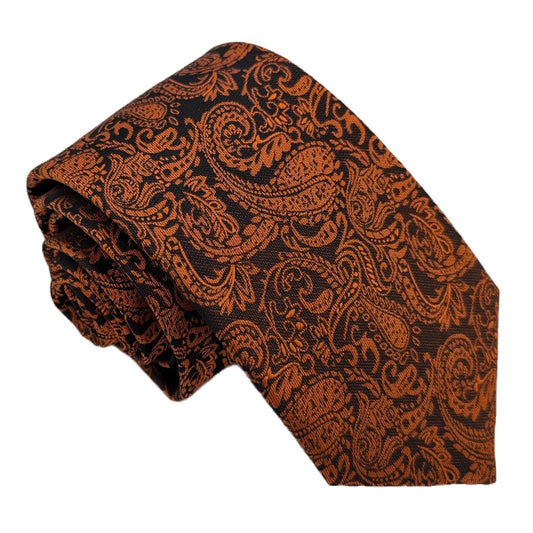 Black & Orange Paisley Wedding Tie