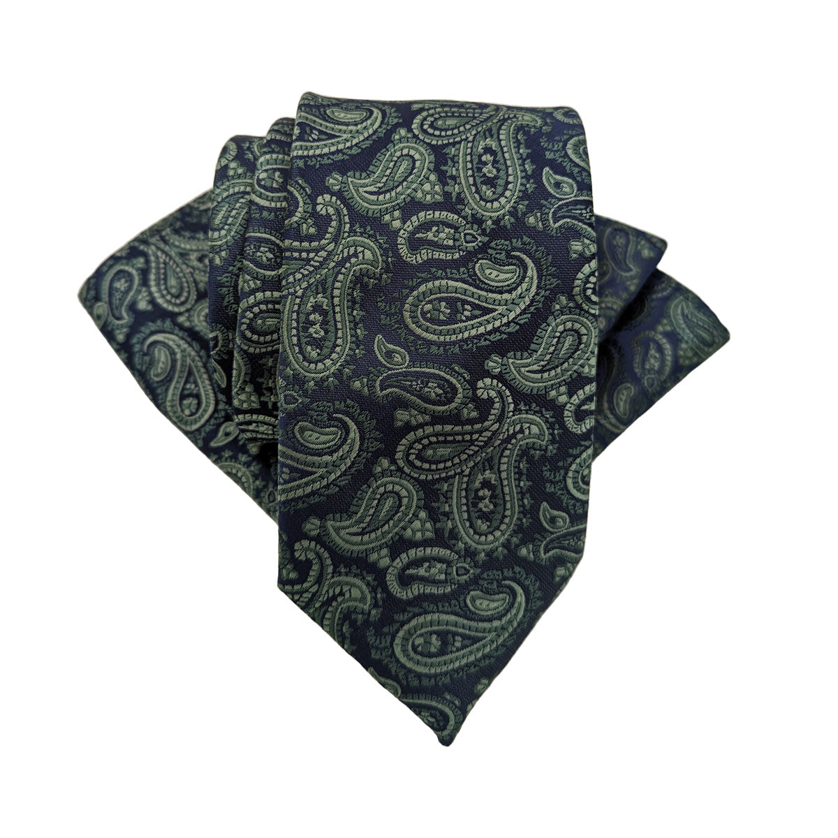 Navy & Sage Paisley Pocket Square