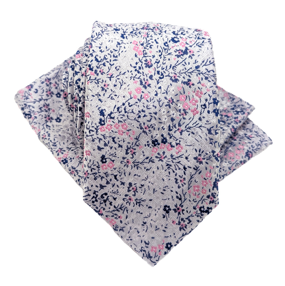 Pink & Silver Ditsy Floral Pocket Square