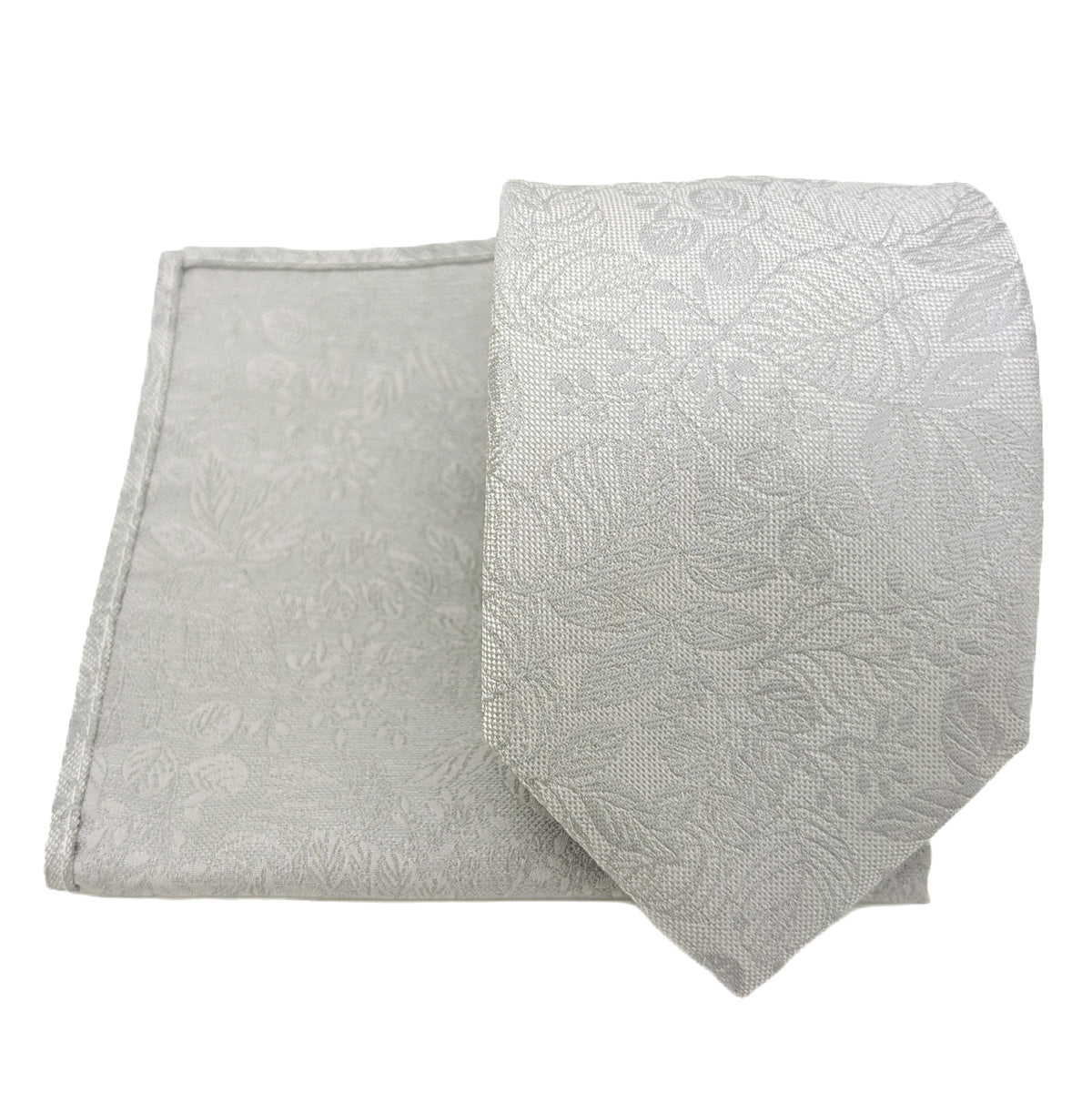 Pearl Grey Woodland Leaves Pocket Square