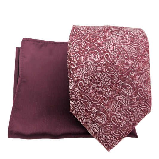 Mix and Match - Cassis Patterned & Cassis Wedding Tie Set