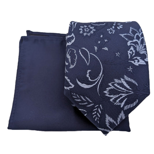 Mix and Match - Navy Patterned & Navy Wedding Tie Set