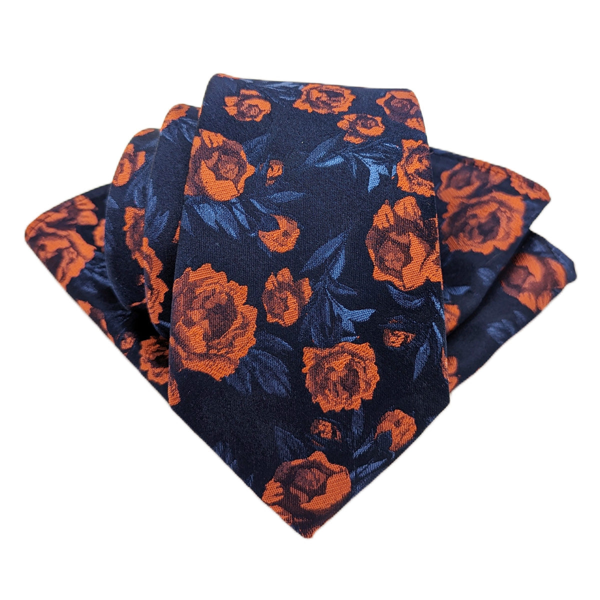 Midnight Orange Rose Pocket Square