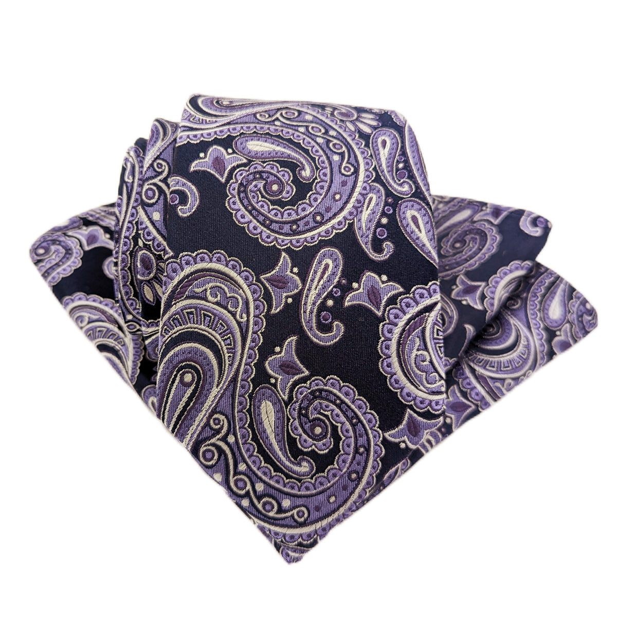 Navy & Lilac Paisley Pocket Square