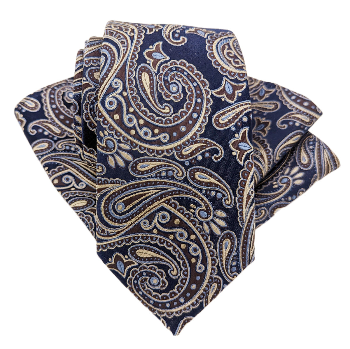 Navy & Beige Paisley Pocket Square