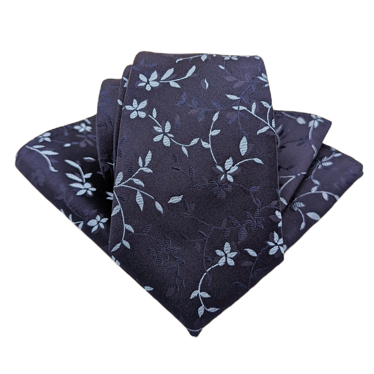 Navy & Blue Floral Silk Wedding Tie
