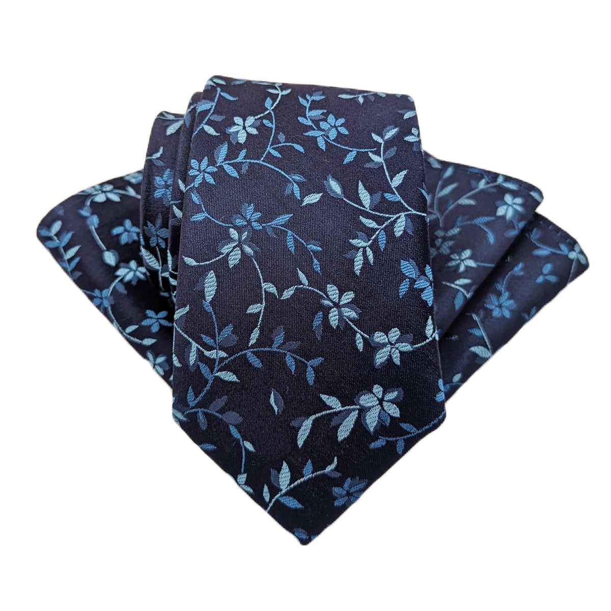 Navy & Teal Floral Silk Pocket Square