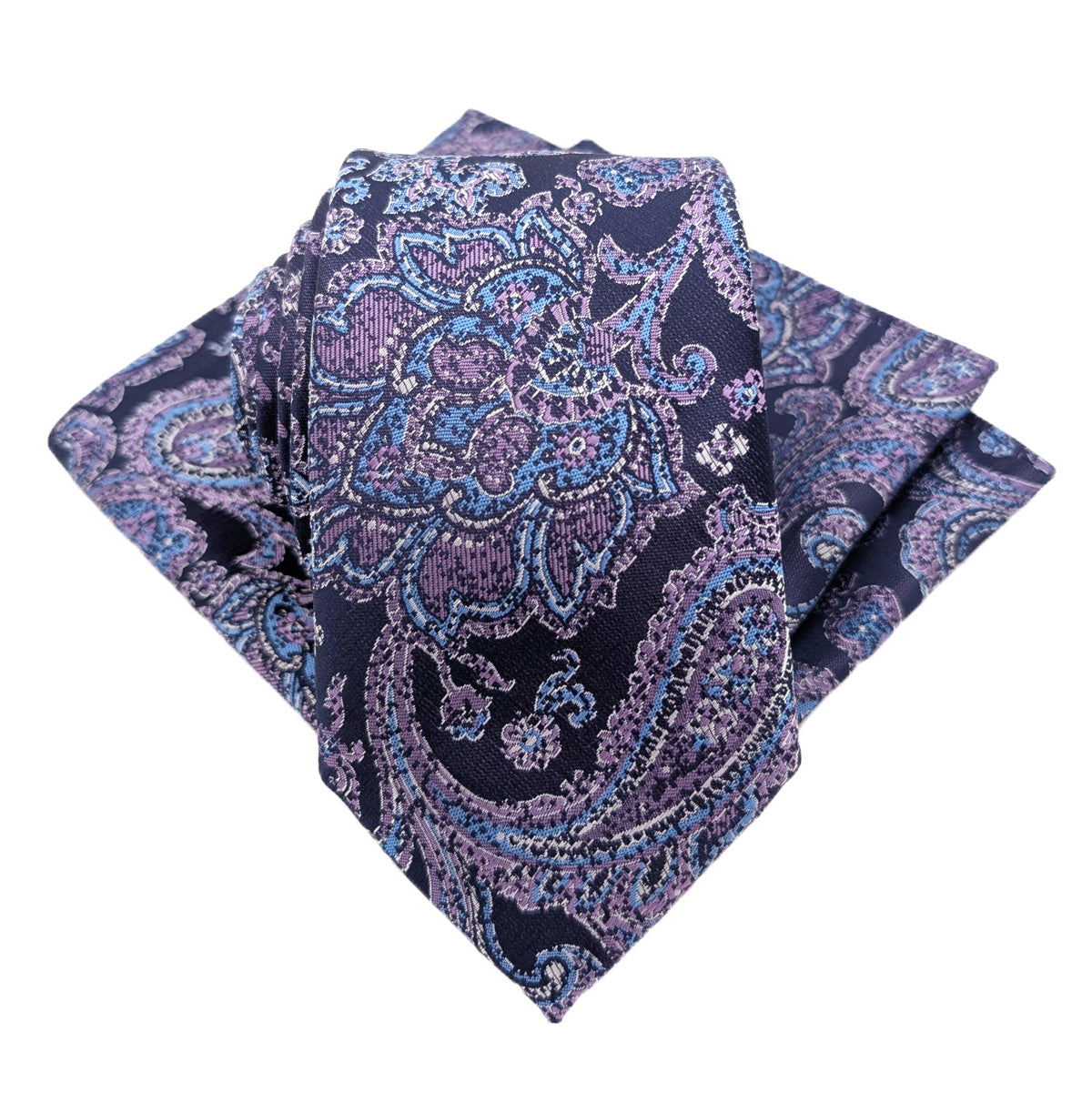Navy & Lilac Patterned Pocket Square