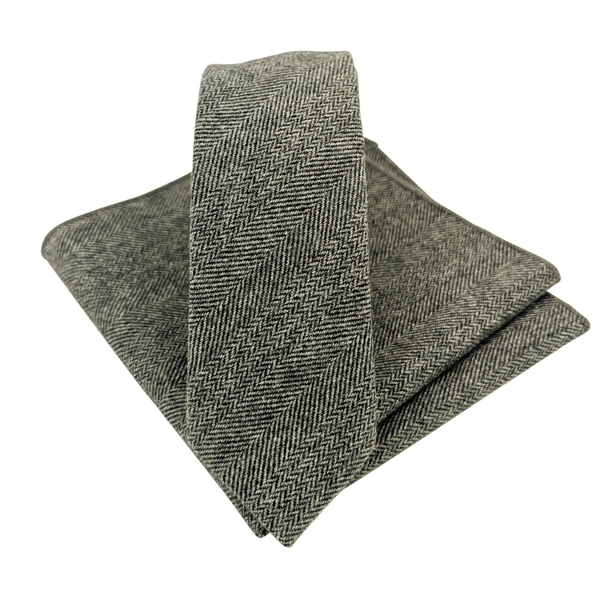 Grey Herringbone Tweed Pocket Square