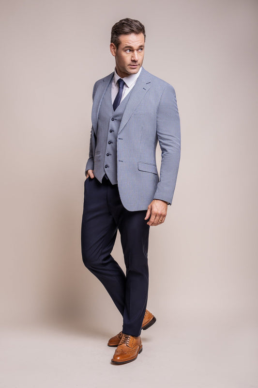 Baresi Blue Houndstooth 3 Piece Wedding Suit - Suits - - Swagger & Swoon