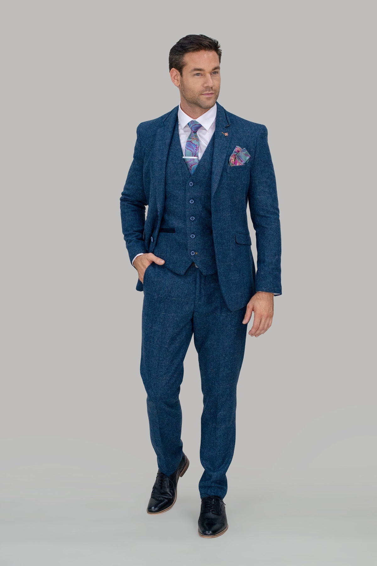 Carnegi Navy Tweed 3 Piece Wedding Suit - Suits - - Swagger & Swoon