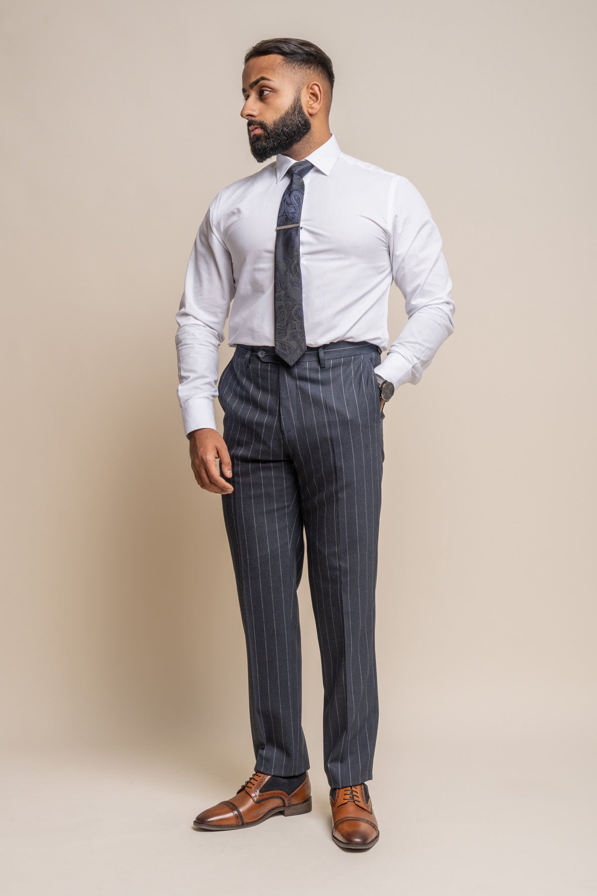 Invincible Navy Pinstripe 2 Piece Wedding Suit - Suits - - Swagger & Swoon