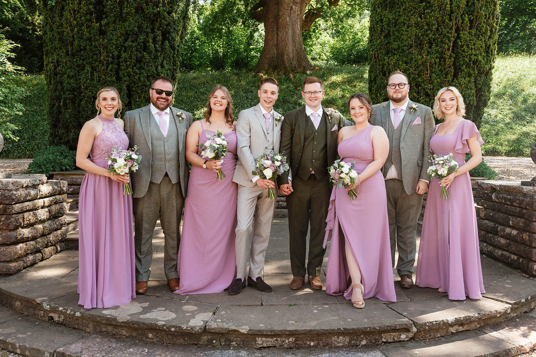 Wedding Party of Sage Green, Emerald, Lilac and Grey Wedding Colour Scheme