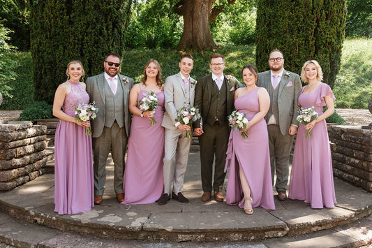 Wedding Party of Sage Green, Emerald, Lilac and Grey Wedding Colour Scheme