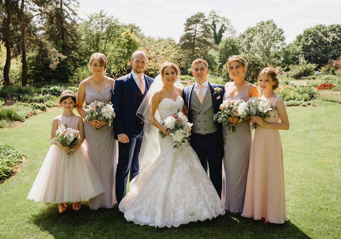 Peach Navy & Grey Wedding Colour Scheme with Beautiful Sunny Backdrop