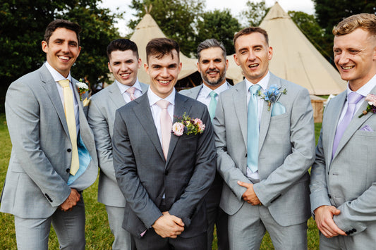 Multi-Coloured Wedding Ties with Charcoal and Pale Grey Suits 