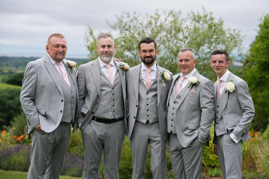 Grey Suits with Vintage Pink Wedding Ties - Groom & Groomsmen