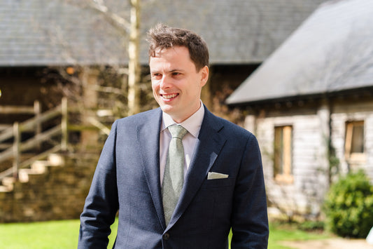 Navy Suit with Sage Paisley Wedding Tie 